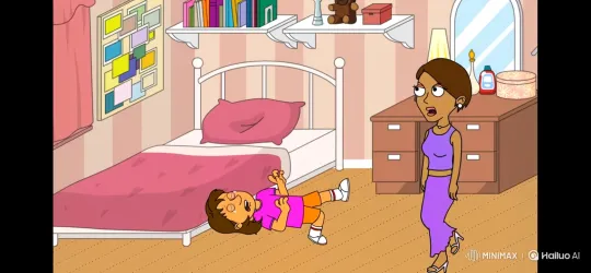 Distressed Girl in Bed Comforted by Lady in Purple – AI Generated Video | Hailuo AI
