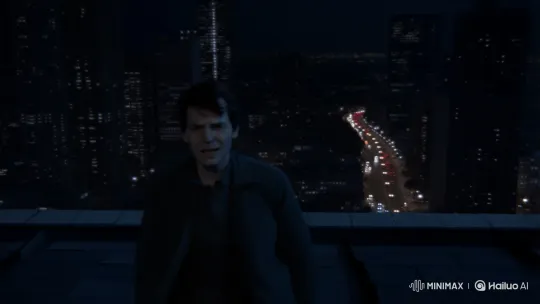 Distressed Man Plummets from Skyscraper in Dramatic Nightfall – AI Generated Video | Hailuo AI