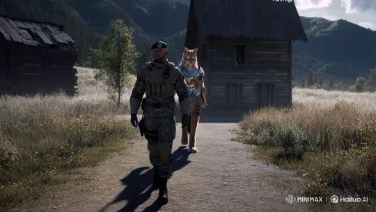 Ukrainian Soldier and Armored Lynx Walk Down City Street – AI Generated Video | Hailuo AI