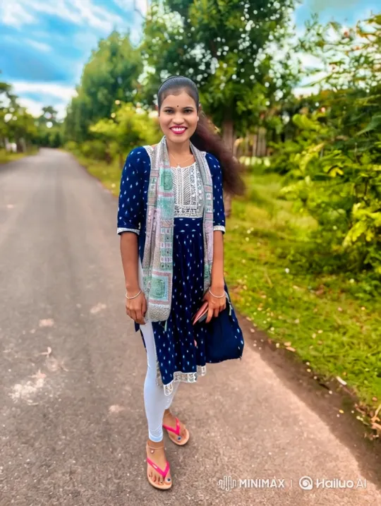 Young Woman Smiles on Country Road Amidst Gentle Breeze – AI Generated Video | Hailuo AI