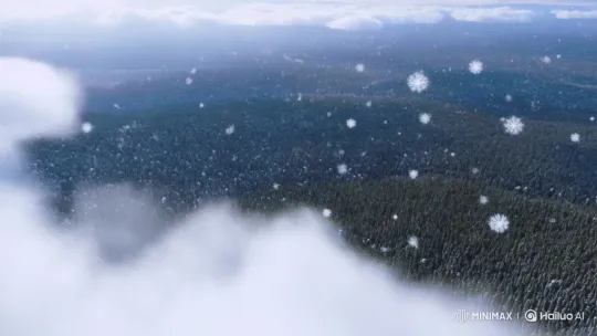 Aerial Slow Motion of Snowflakes Over a Forest – AI Generated Video | Hailuo AI