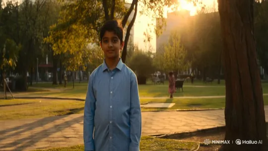 Golden Hour Park: Boy and Pakistani Girl Share a Moment – AI Generated Video | Hailuo AI