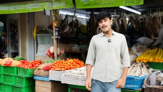 Young Man Discusses Fish Price Rise in Bali Chapari Market – AI Generated Video | Hailuo AI
