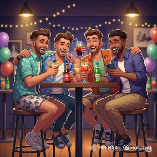 Friends Celebrate and Dance in Festive Bar Setting – AI Generated Video | Hailuo AI