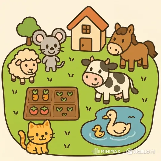 Peaceful Animated Farmyard with Happy Animals – AI Generated Video | Hailuo AI