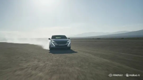 Peugeot Pars Drifts Through Desert, Showcases Power – AI Generated Video | Hailuo AI