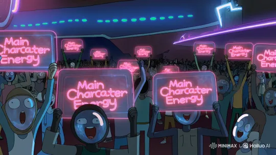 Futuristic Crowd Celebrates with 'Main Character Energy' – AI Generated Video | Hailuo AI