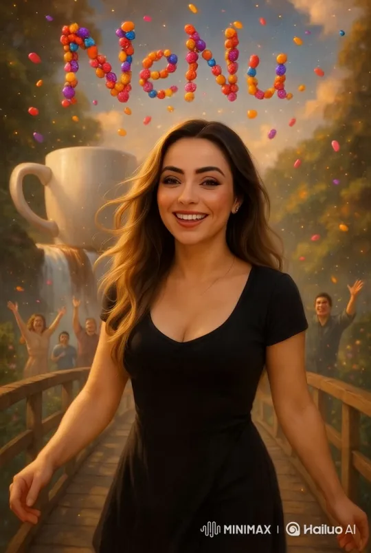 Joyful Fantasy Scene with Magical Bridge and Candy-Writing Sky – AI Generated Video | Hailuo AI