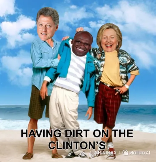 Clinton Figures Support Wobbly Man on Beach – AI Generated Video | Hailuo AI