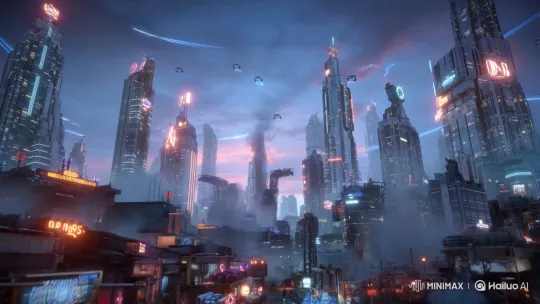 Futuristic Cityscape and Bustling Market in 2150 – AI Generated Video | Hailuo AI