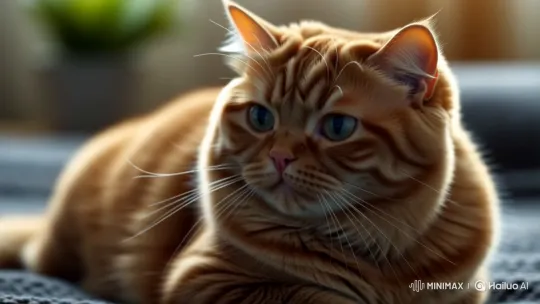 Contemplative Orange Cat in Thoughtful Close-Up – AI Generated Video | Hailuo AI