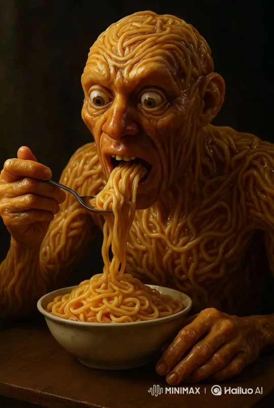 Surreal Noodle Figure Dines Dramatically – AI Generated Video | Hailuo AI