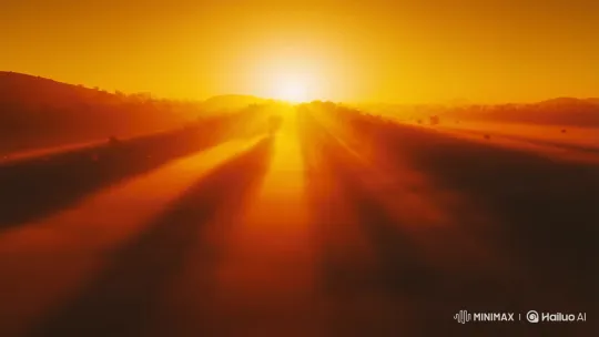 Golden Hour Landscape with Floating Dust and Long Shadows – AI Generated Video | Hailuo AI