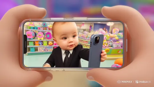 Baby in Suit Live Streams Toy Store Tour – AI Generated Video | Hailuo AI