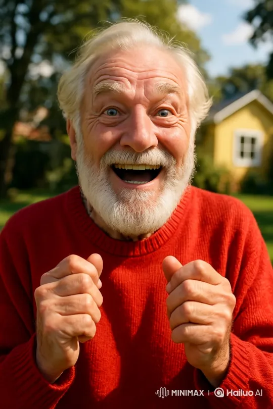 Elderly Man Joyfully Discovers Duck's Eggs in Backyard – AI Generated Video | Hailuo AI