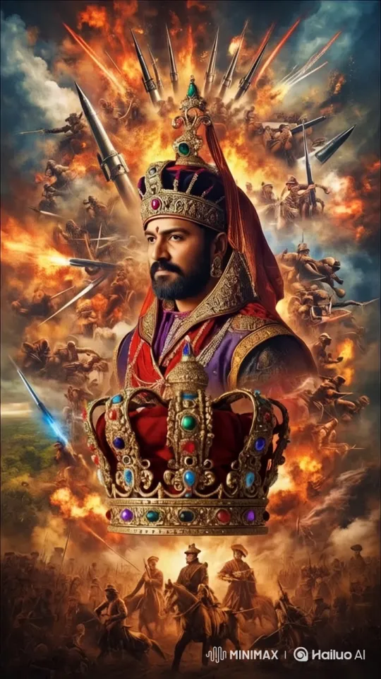 Royal Figure Stands Amidst Dramatic Battle Montage – AI Generated Video | Hailuo AI