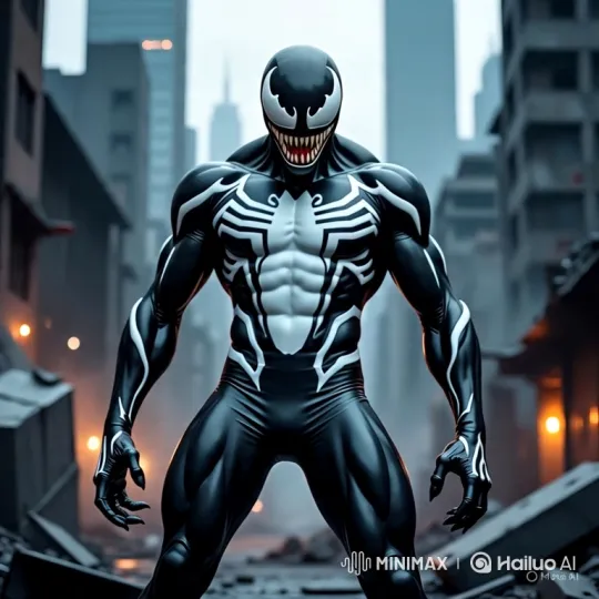 Venom Stands Amidst Ruins in Dynamic Opening Scene – AI Generated Video | Hailuo AI