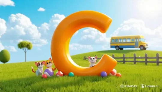 Cartoon Cats Dance Around 3D Letter C in Playful Setting – AI Generated Video | Hailuo AI