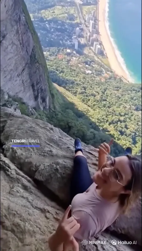Young Woman Falls from Mountain Cliff Amidst Stunning View – AI Generated Video | Hailuo AI