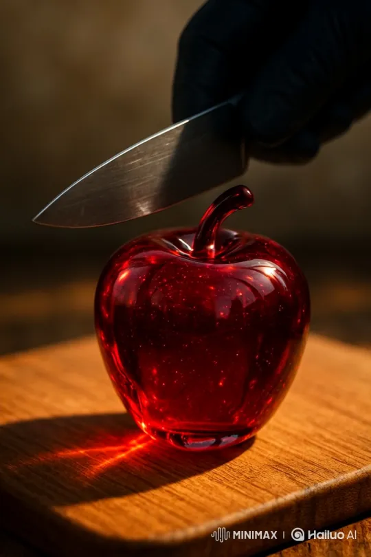 Close-up of a Knife Slicing Through a Glossy Apple – AI Generated Video | Hailuo AI
