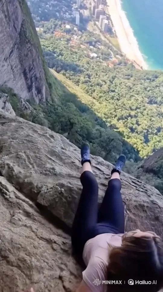 Young Woman Falls Off Cliff in Desperate Struggle – AI Generated Video | Hailuo AI