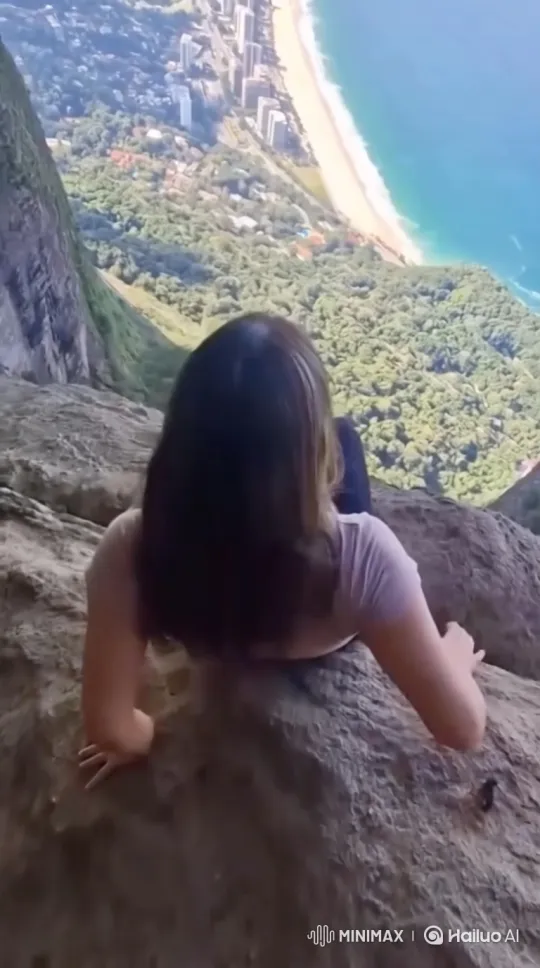 Young Woman Falls Off Cliff During Desperate Struggle – AI Generated Video | Hailuo AI