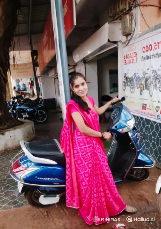 Woman in Sari and Scooter: A Serene Close-Up – AI Generated Video | Hailuo AI