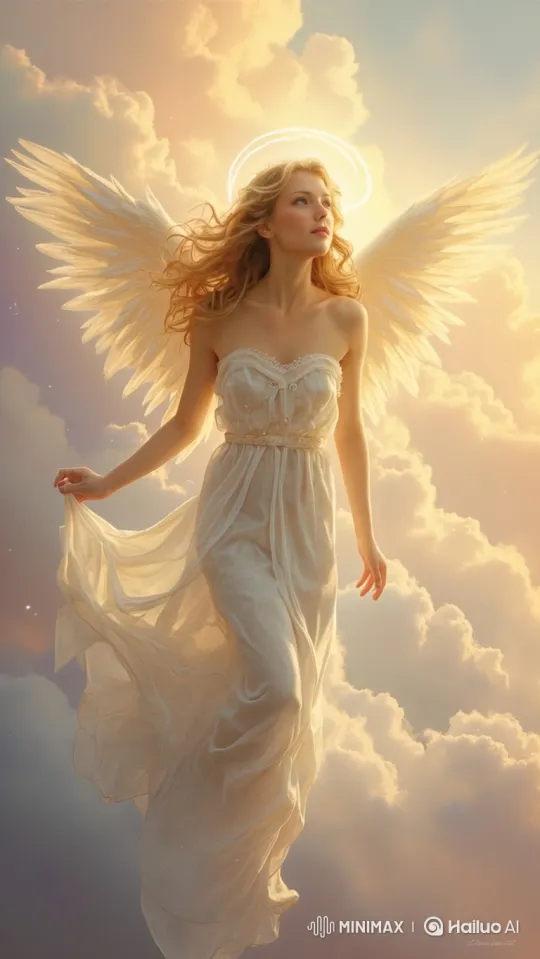 Angel and Dove Fly in Harmony in Celestial Clouds – AI Generated Video | Hailuo AI