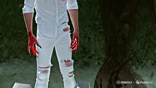 Ghostly Figure with Red Eyes and Torn Attire – AI Generated Video | Hailuo AI