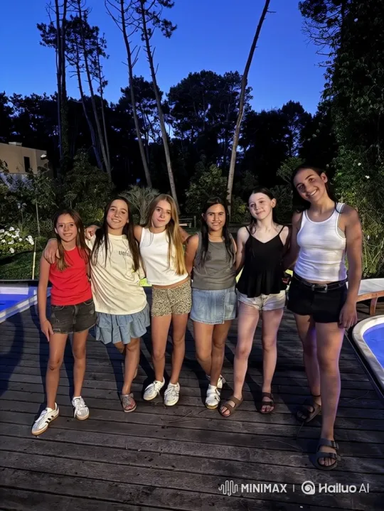 Young Women Panic as Lion Emerges at Twilight Pool Scene – AI Generated Video | Hailuo AI