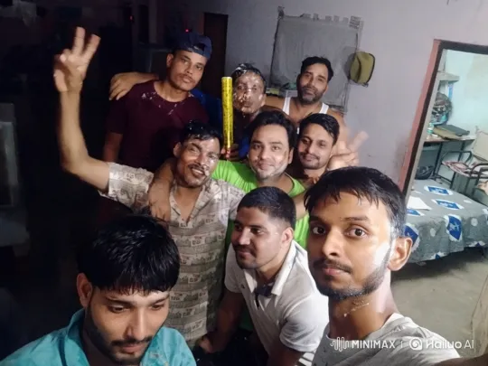 Nine Men Celebrate with Cake and Laughter – AI Generated Video | Hailuo AI