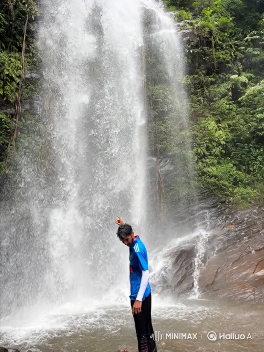 Man Amidst Waterfall and Panoramic Earth from Space – AI Generated Video | Hailuo AI