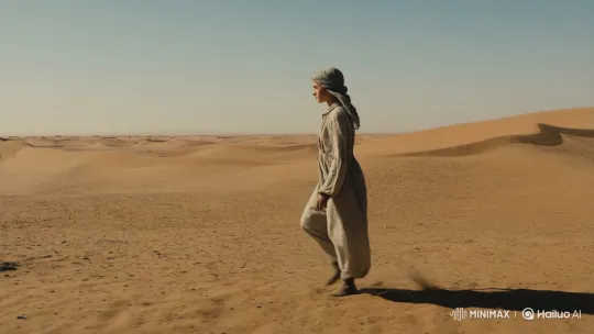 Girl Walks Determinedly Across Vast Desert Landscape – AI Generated Video | Hailuo AI