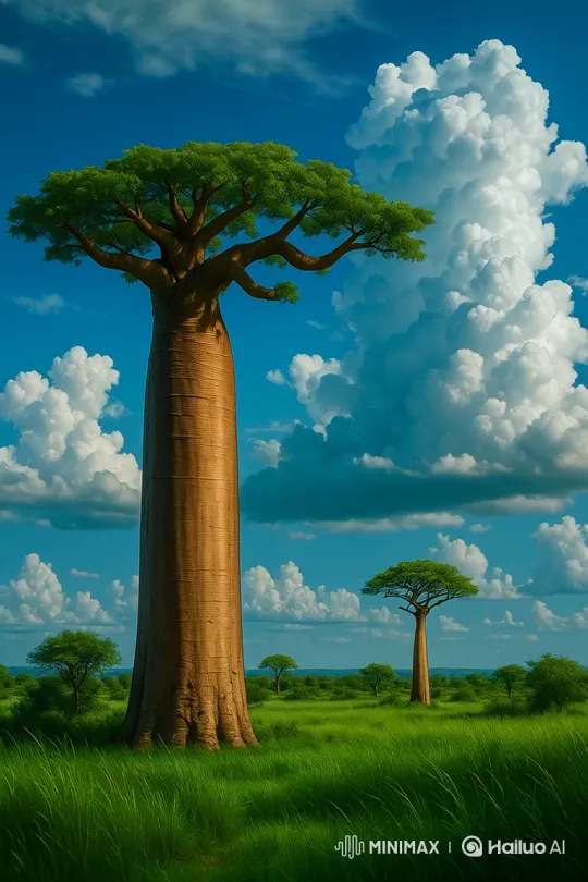 Tranquil Savanna Landscape with Baobab and Moving Clouds – AI Generated Video | Hailuo AI