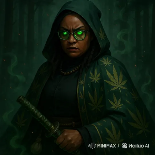 Green-Cloaked Guardian Defends Giant Cigarette with Sword and Smoke – AI Generated Video | Hailuo AI