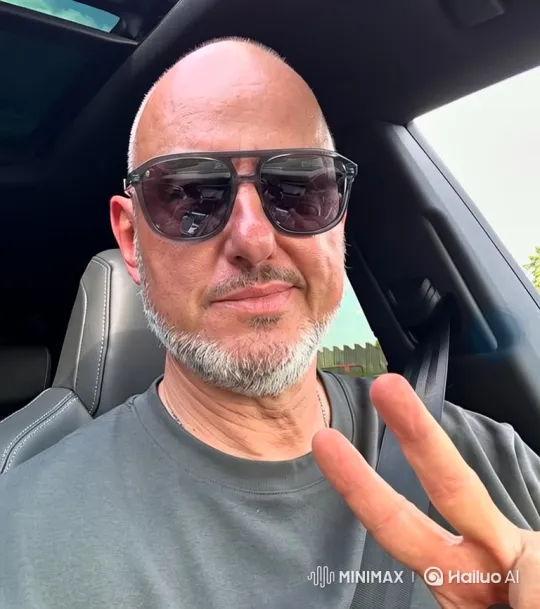 Bald Man in Car Shows Peace Sign – AI Generated Video | Hailuo AI