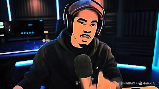 Professional YouTuber Encourages Subscriptions in Sophisticated Studio – AI Generated Video | Hailuo AI