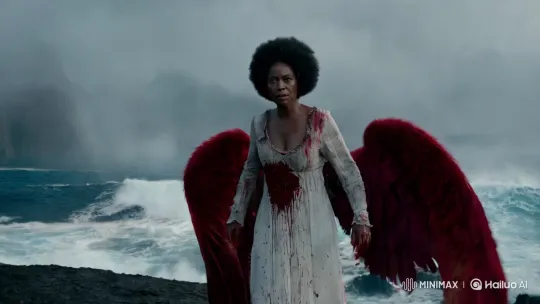 Afro Woman Portraying a Fallen Angel Overstormy Seas – AI Generated Video | Hailuo AI
