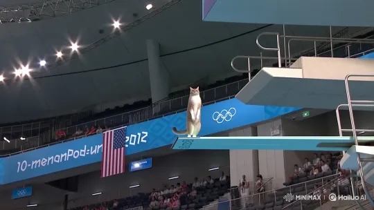 Cat Performs Acrobatic Dive at Olympic Event – AI Generated Video | Hailuo AI