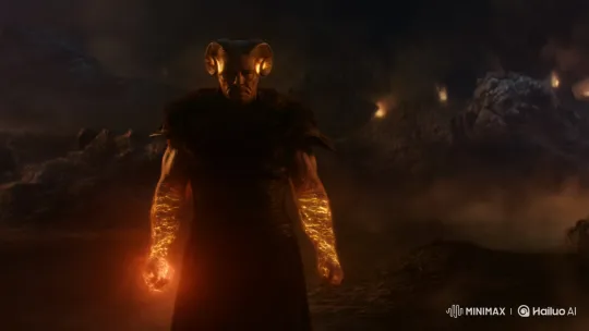 Aries Figure Conjures Fiery Magic in Enchanted Landscape – AI Generated Video | Hailuo AI