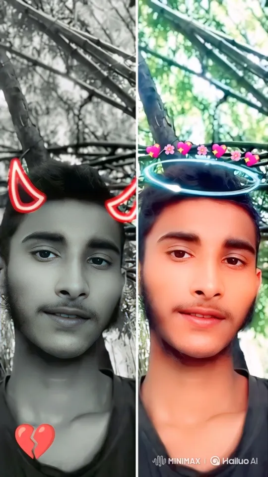 Dualistic Portrait of Man with Red and Blue Auras – AI Generated Video | Hailuo AI