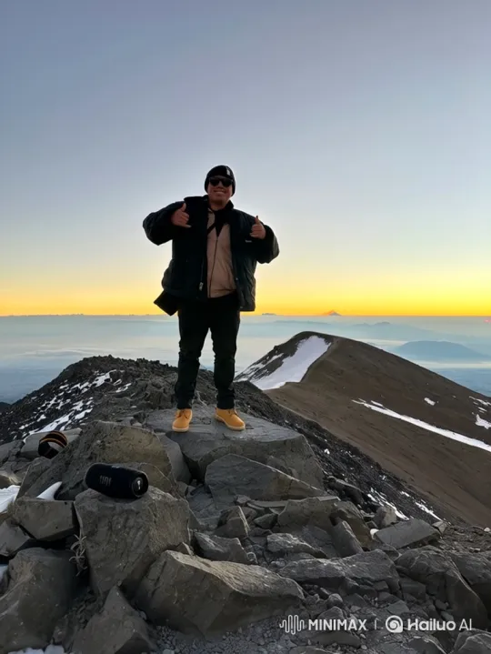 Person Celebrates on Mountain as Earth Appears in Space – AI Generated Video | Hailuo AI