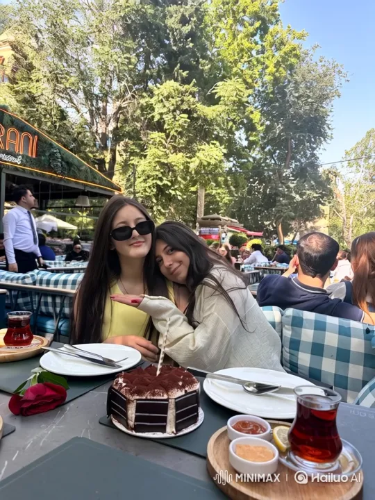 Joyful Family Reunion at Outdoor Cafe – AI Generated Video | Hailuo AI