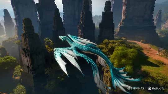 Hyper-Realistic Dragon Glides Over Ancient Cambodian Pillars – AI Generated Video | Hailuo AI
