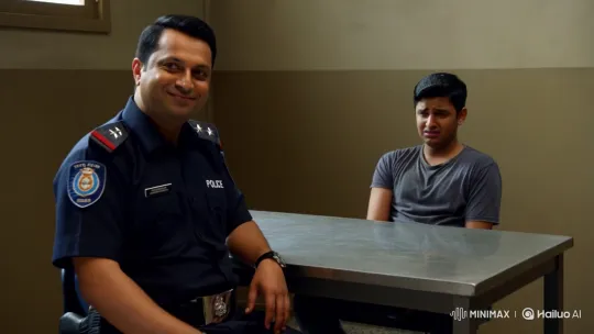 Police Officer Mockingly Scolds Scammer in Interrogation Room – AI Generated Video | Hailuo AI