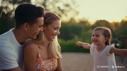 Family Embrace Captured on Summer Evening – AI Generated Video | Hailuo AI