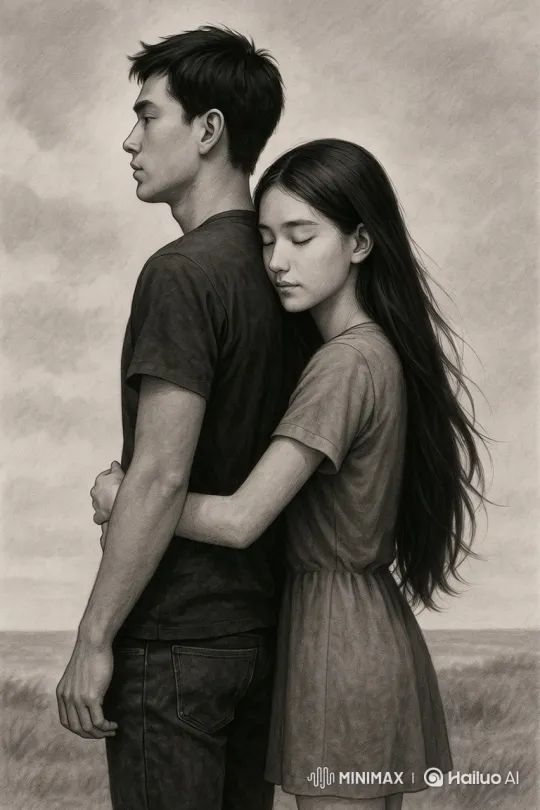 Static Couple in Pencil-Drawn Embrace with Drifting Clouds – AI Generated Video | Hailuo AI