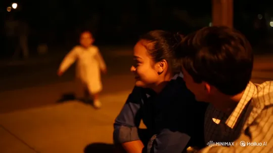 Young Family Embrace Captured on iPhone at Night – AI Generated Video | Hailuo AI