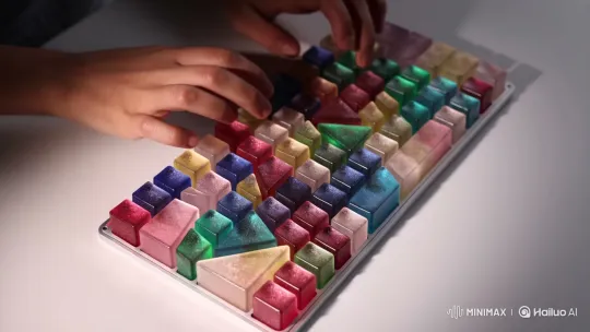 Hands Typing on Candy-Soft Keyed Keyboard – AI Generated Video | Hailuo AI