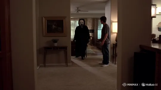 Young Man Surprises Attack Ghostface in Modern Home – AI Generated Video | Hailuo AI